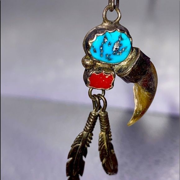 ✨️OOAK! Richard Begay Sterling Silver Turquoise Red Coral Natural Talon Earrings - Picture 14 of 17